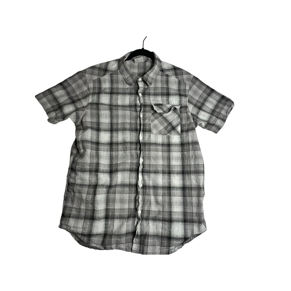 Columbia Sportswear Short Sleeve Grey Plaid Shirt Mens Medium